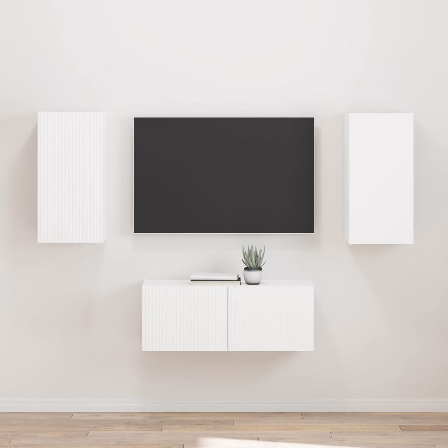 Set mobile TV moderno vidaXL in 2 pezzi, colore bianco, in legno ingegnerizzato MDF