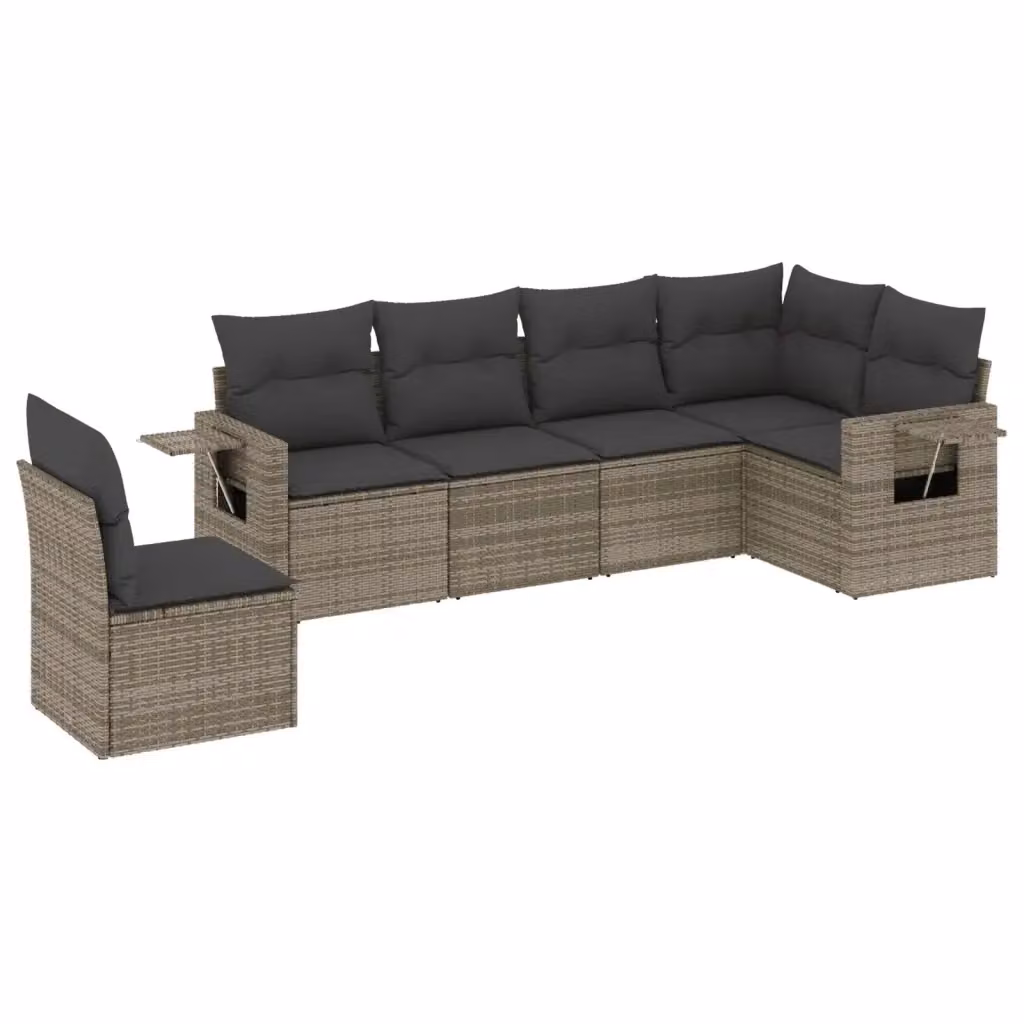 Set Divano da Giardino VIDAXL a L in Polyrattan Grigio con Cuscini, 6 Posti – 2