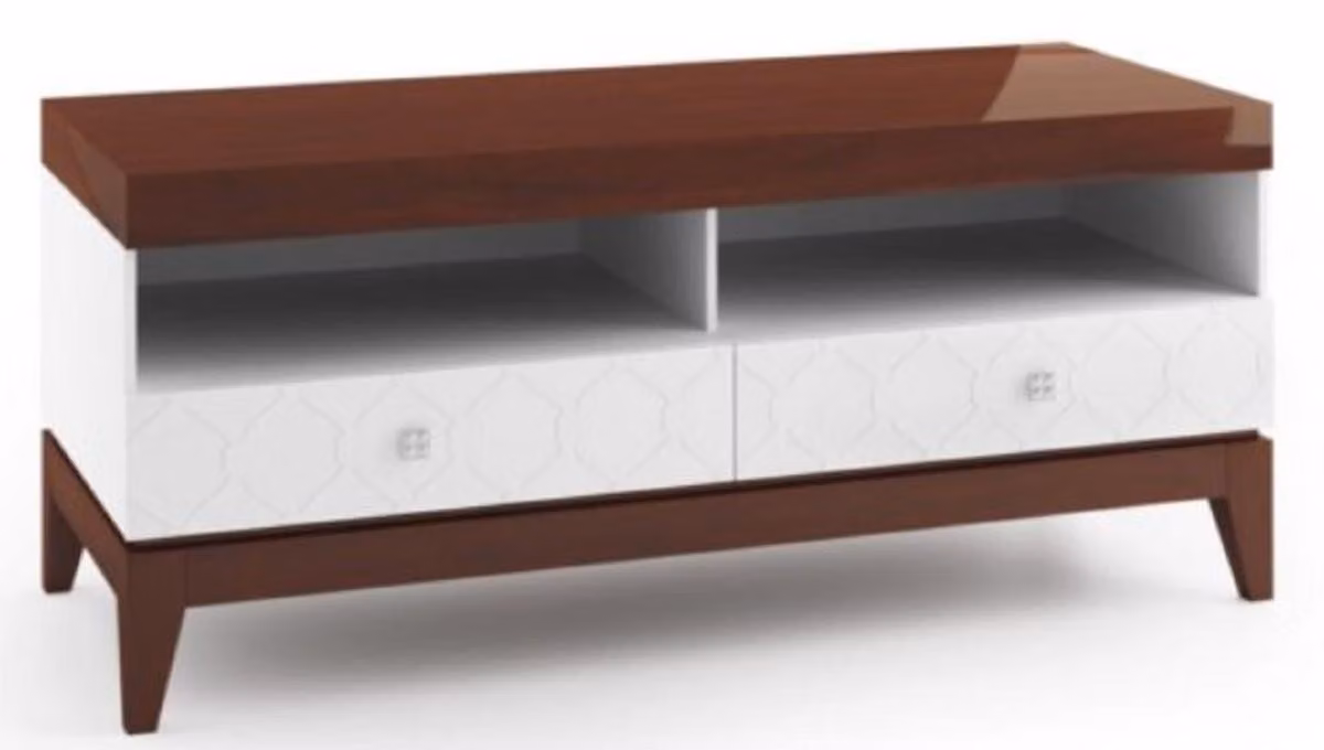 Casa Padrino credenza con 2 cassetti bianco / marrone lucido 111,2 x 45 x h. 49 cm - Mobili Soggiorno