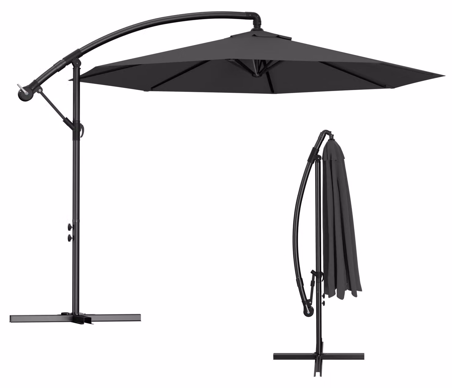 Ombrellone da giardino in alluminio QEENTOE, diametro 300 cm, con manovella, altezza regolabile, protezione UV 40+, colore grigio scuro
