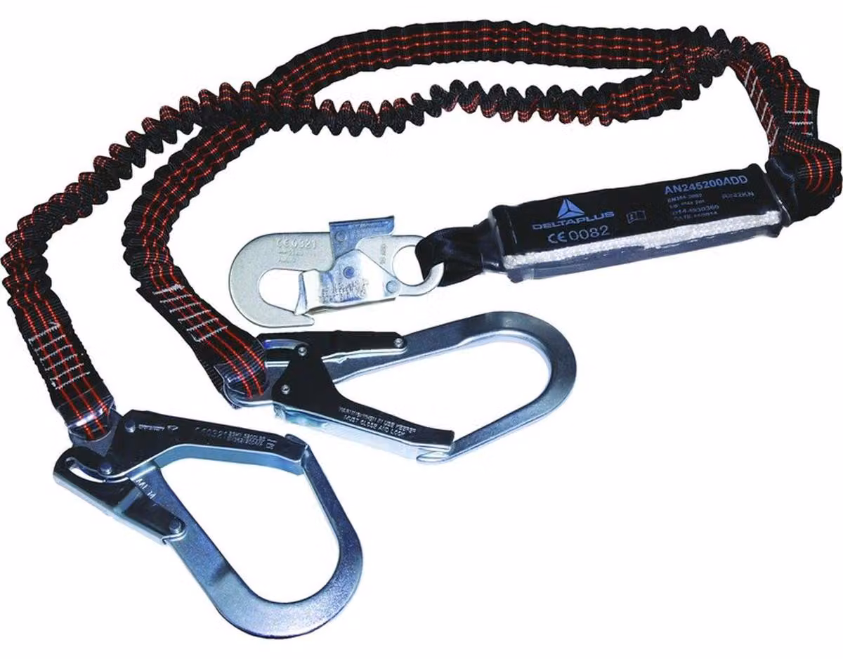 Sistema di arresto caduta Delta Plus AN245200ADD con 2 ganci e ammortizzatore di caduta, 2 m