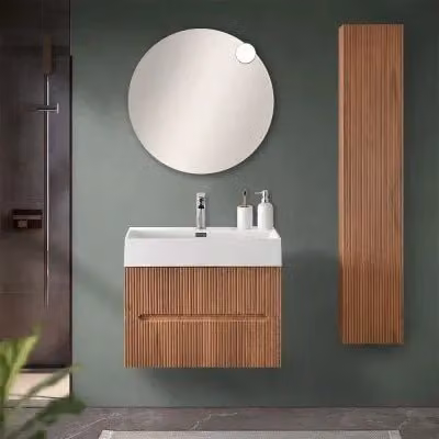 Mobile bagno sospeso Bali con specchio effetto cannettato noce canaletto L: 70 cm
