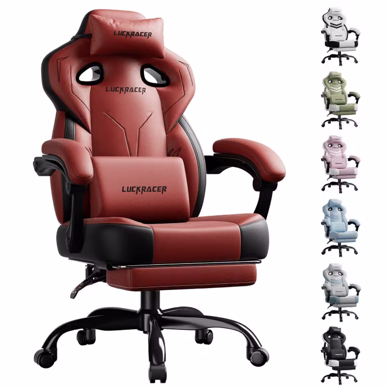 LUCKRACER sedia da gioco, sedia da ufficio con braccioli collegati, cuscino in memory foam, angolo di inclinazione di 90-155° e poggiapiedi, tessuto funzionale e resistente