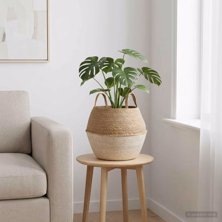 Vaso da fiori con manici vidaXL in erba marina, Bianco e Beige, Ø 32 cm