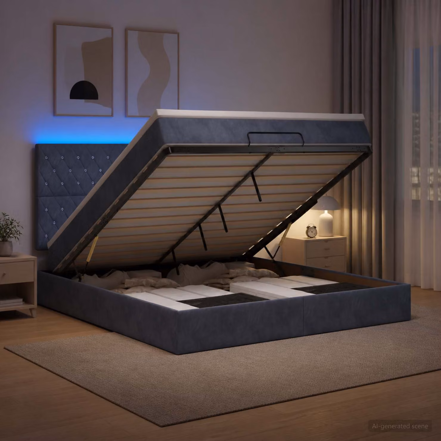 Letto Ottomano con Materasso e Illuminazione LED vidaXL, Grigio Scuro, L/P/H: 140 x 200 x 88 cm