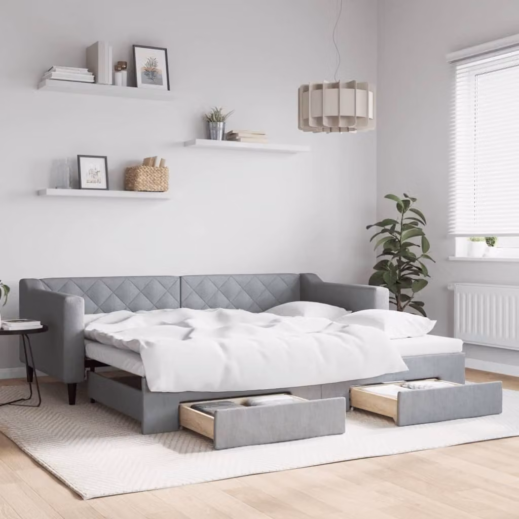Maison Exclusive - Divano letto estraibile con cassetti, grigio chiaro, 90x200 cm, tessuto