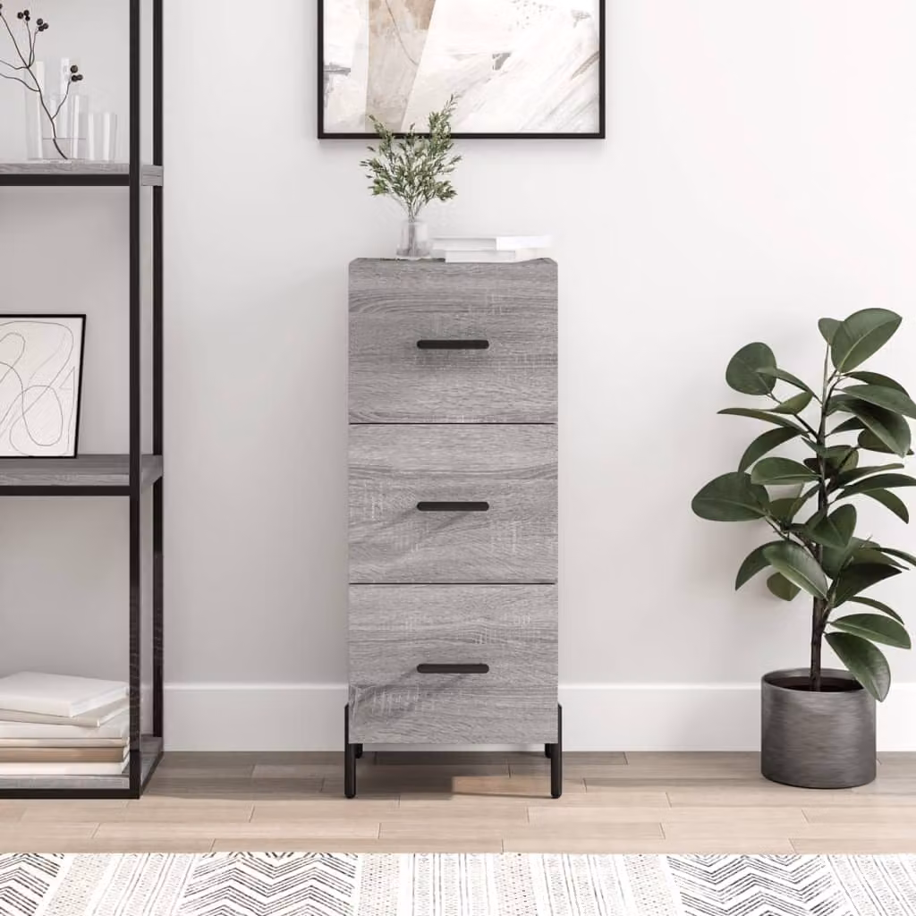 Credenza moderna vidaXL in legno e metallo, Grigio, L 34,5 cm x P 34 cm x H 90 cm