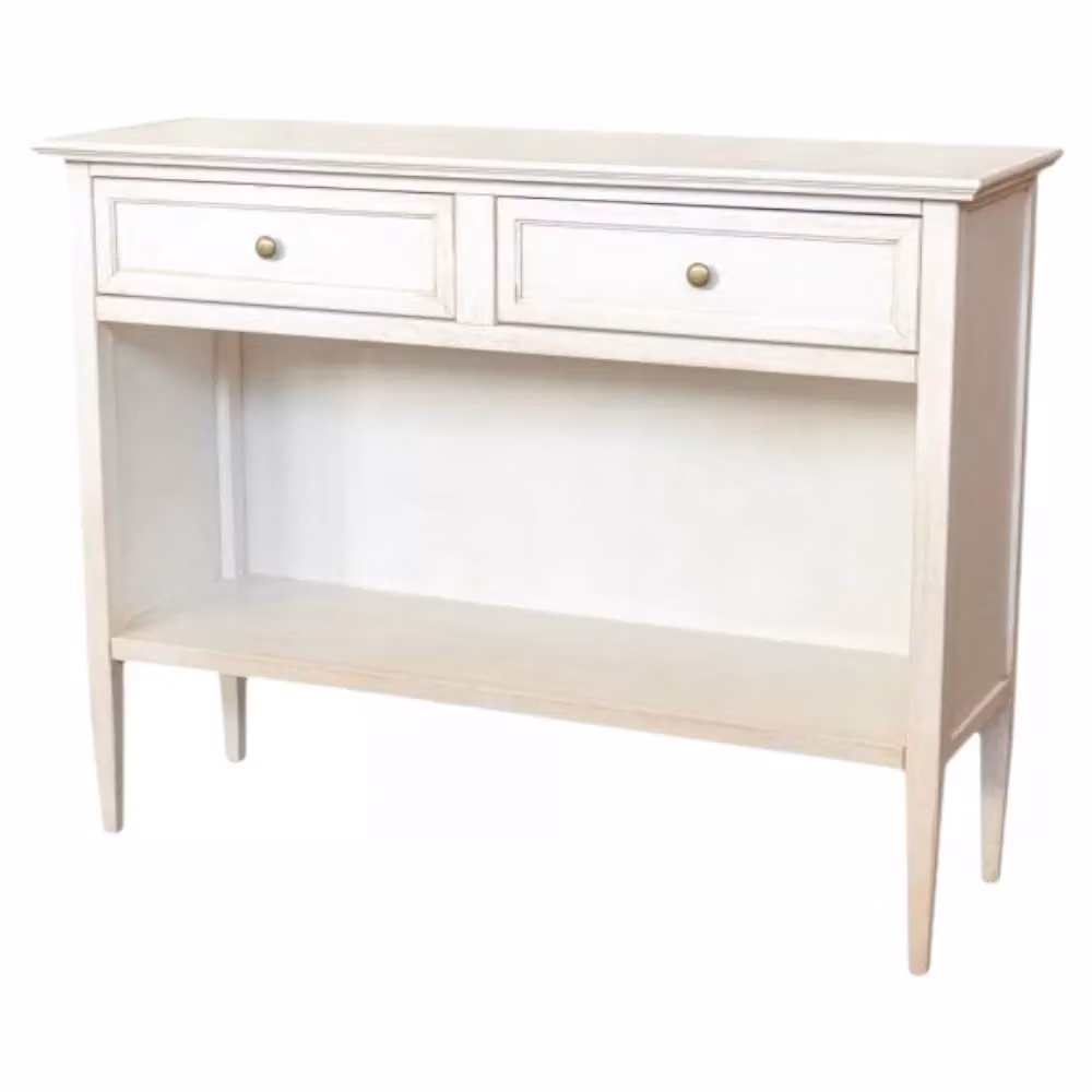 Madia credenza shabby chic in legno di pioppo bianco anticato con 2 cassetti e 1 vano a giorno Mobili 2G L/P/H: 110 x 25 x 83 cm