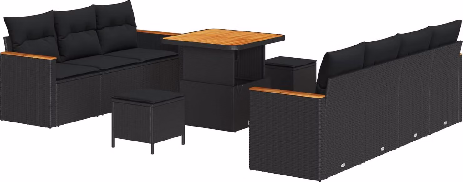 Set Divano da Giardino 10 pcs Nero polyrattan
