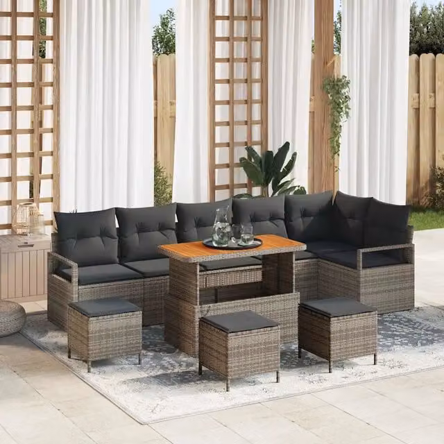Set Divano da Giardino vidaXL 10 Pezzi Grigio con Cuscini e Tavolino da Esterno – 1