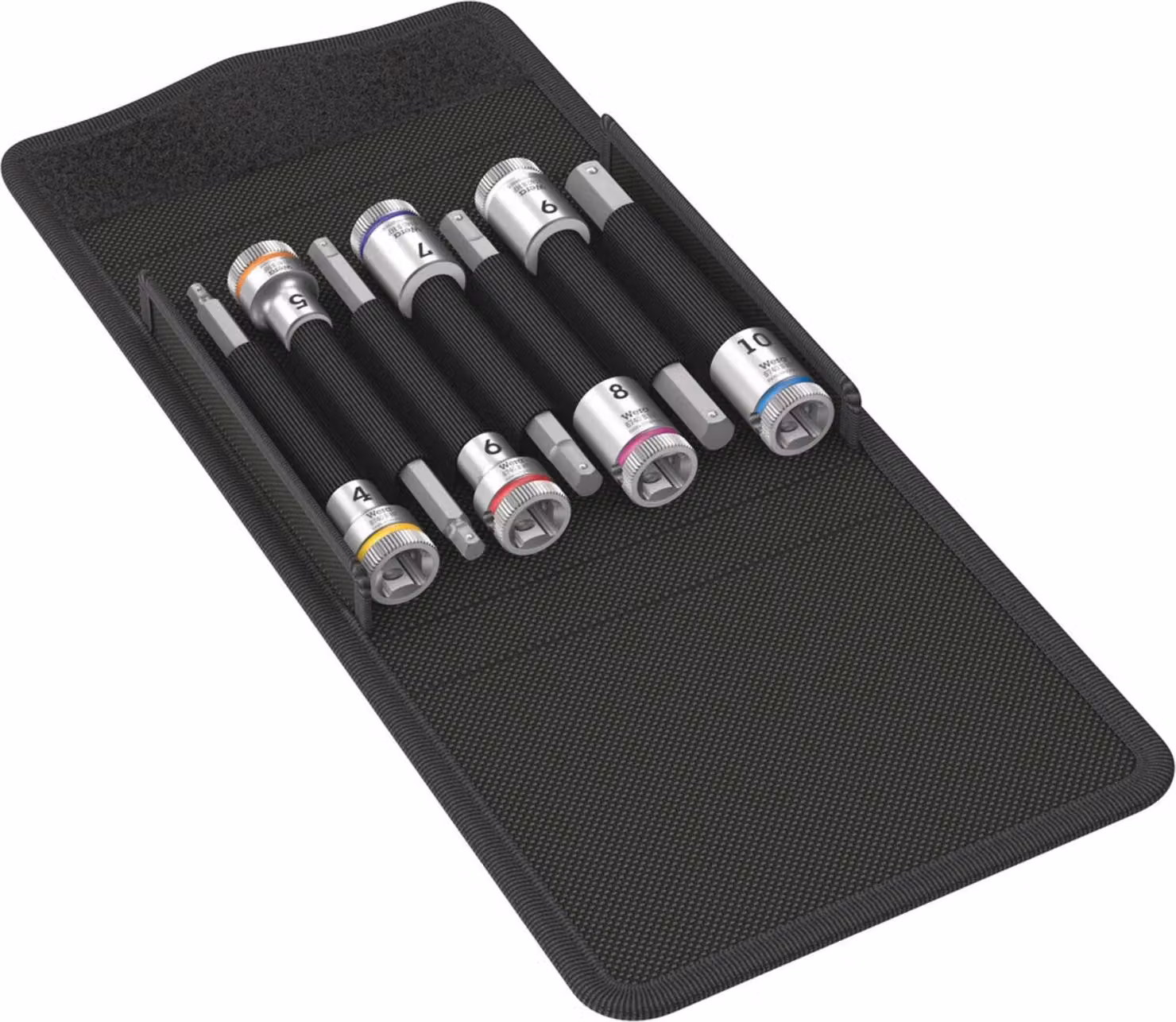 Set di punte per cacciavite con funzione di bloccaggio, esagono incassato da 3/8", lunghezza 4-10 mm, 7 pezzi, Wera | 4013288195050