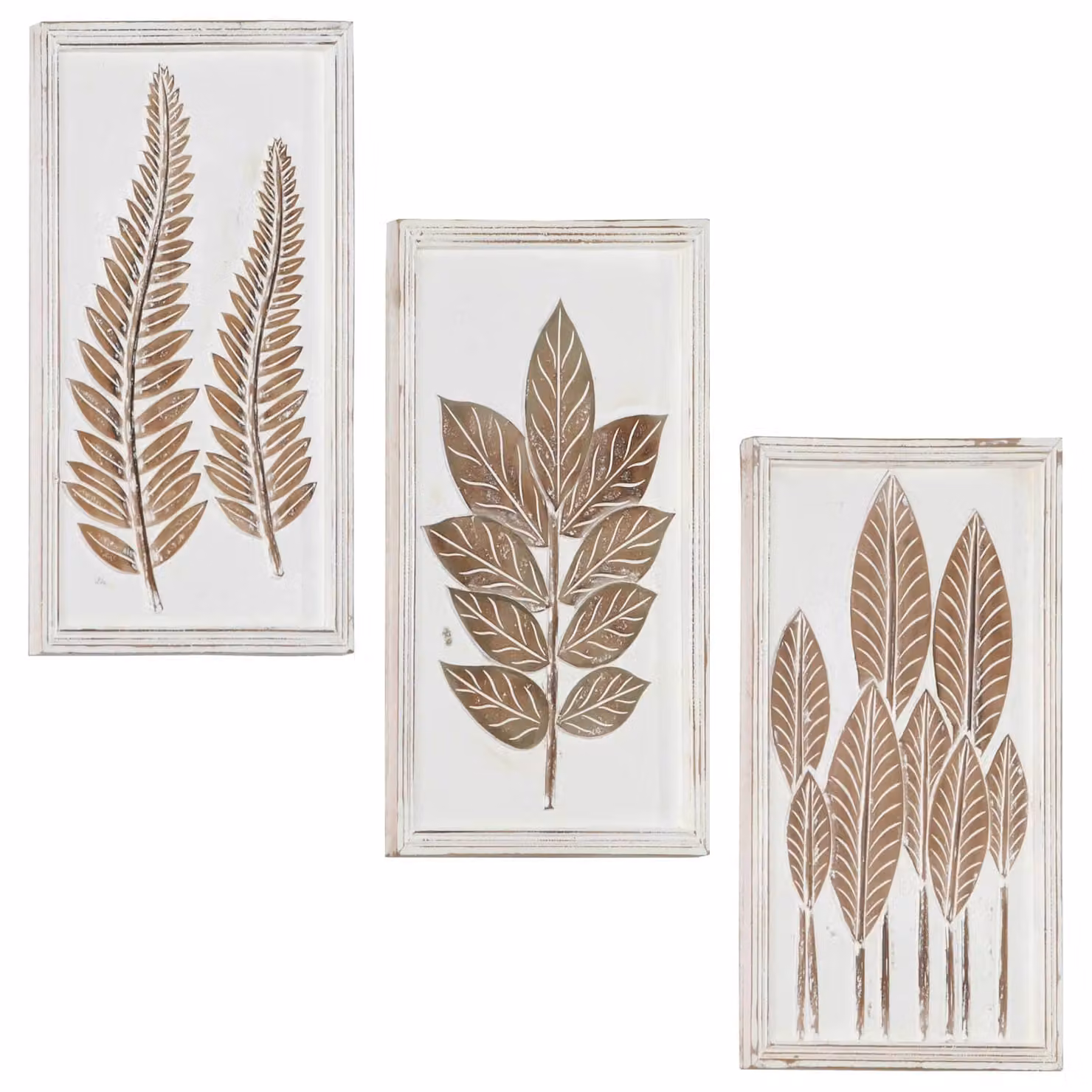 Set di 3 decorazioni artistiche moderne da parete vidaXL, design floreale e grafico, marrone e bianco, L 40 x P 40 x H 1,5 cm