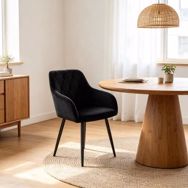 Sedia da pranzo 44,5x46,5x79 cm in velluto nero con braccioli -