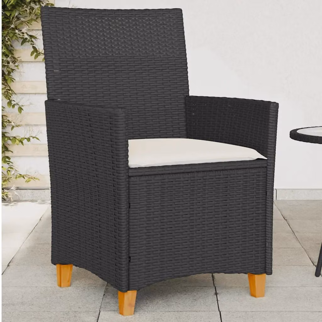 Set di 2 sedie da giardino moderne in polyrattan e legno di acacia con cuscini bianchi e neri resistenti ai raggi UV – 2