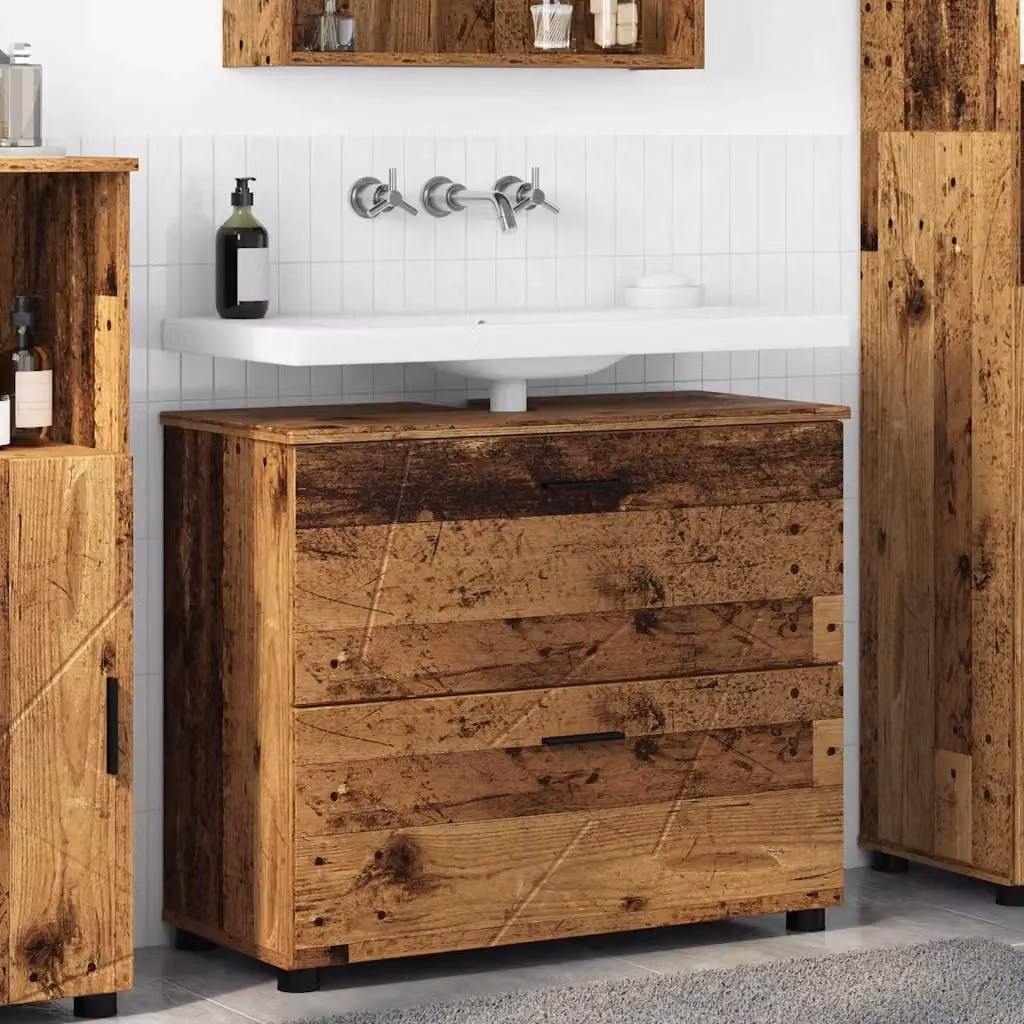 Mobile da Bagno Moderno in Legno e Metallo Marrone con Cassetto e Ripiani Interni L: 76,5 cm, P: 35 cm, H: 64 cm – 2