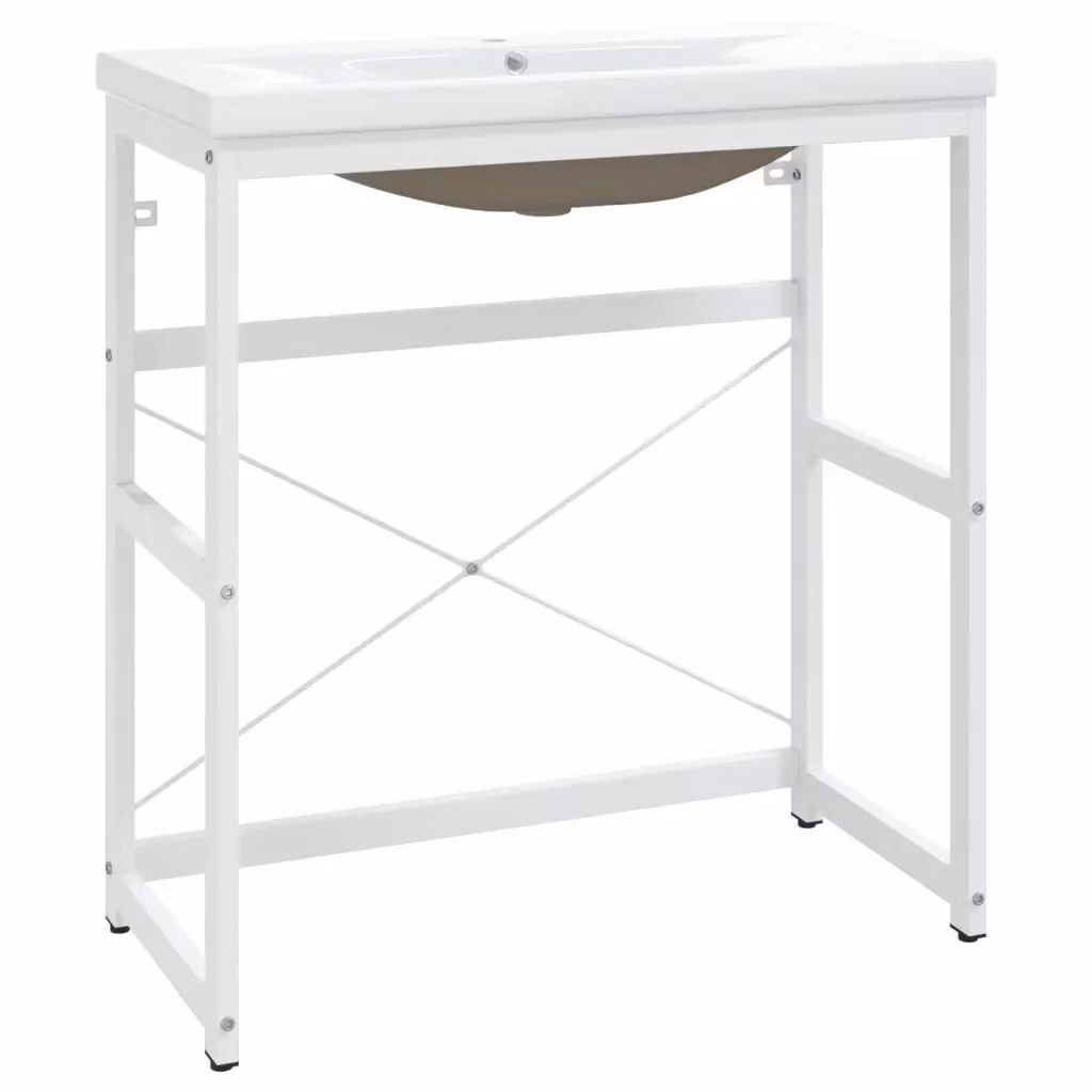 Lavabo da Bagno Moderno con Telaio in Metallo e Lavabo Integrato in Ceramica Bianca vidaXL L/P/H: 83 x 38 x 79 cm – 2