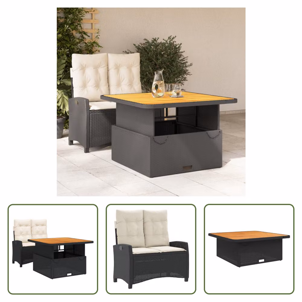 The Living Store Set da pranzo da giardino a 2 pezzi con cuscini in poly rattan nero