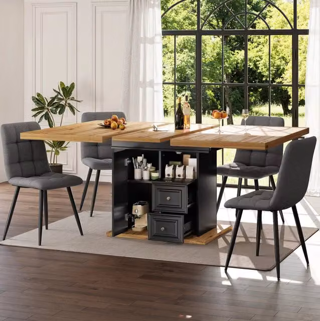 Tavolo da pranzo allungabile ULEVR 110-140x80x75 cm con 2 cassetti e anta, MDF effetto legno naturale