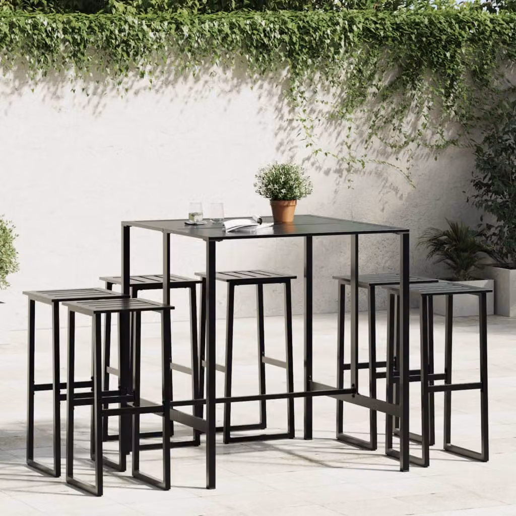 vidaXL Set Bar da Giardino 7pz in Acciaio Verniciato a Polvere Nero – 1