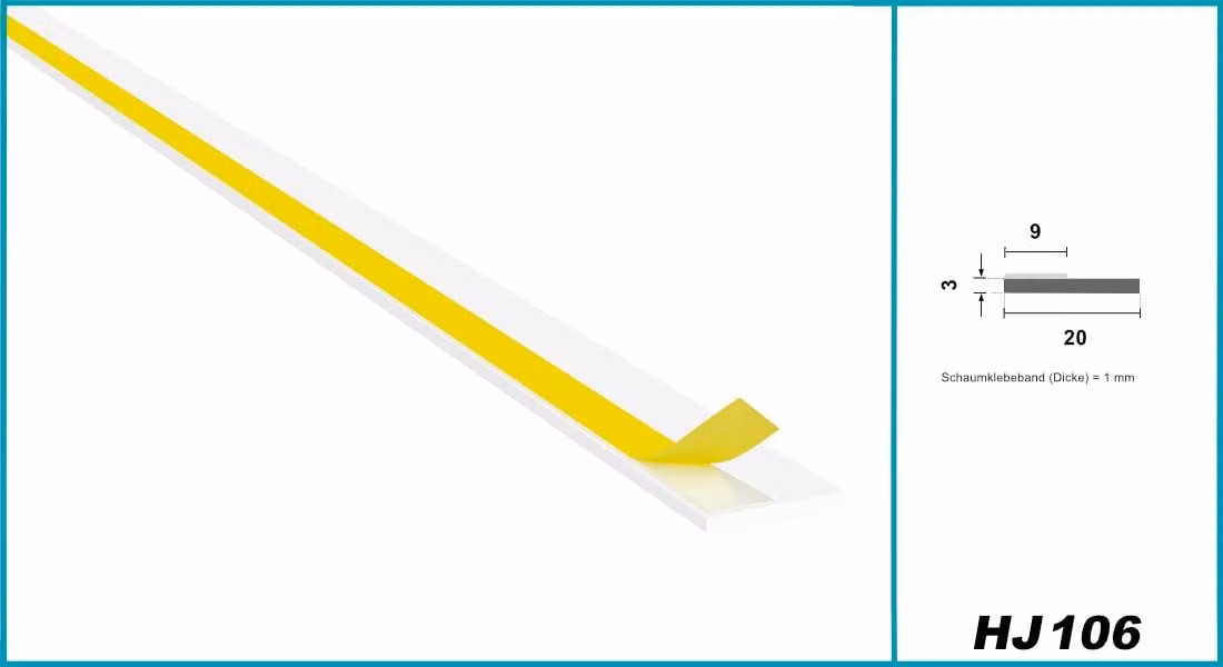 Listelli in PVC bianco, 2 metri - Standard, 3 mm, disponibili con labbro morbido e adesivi - HJ