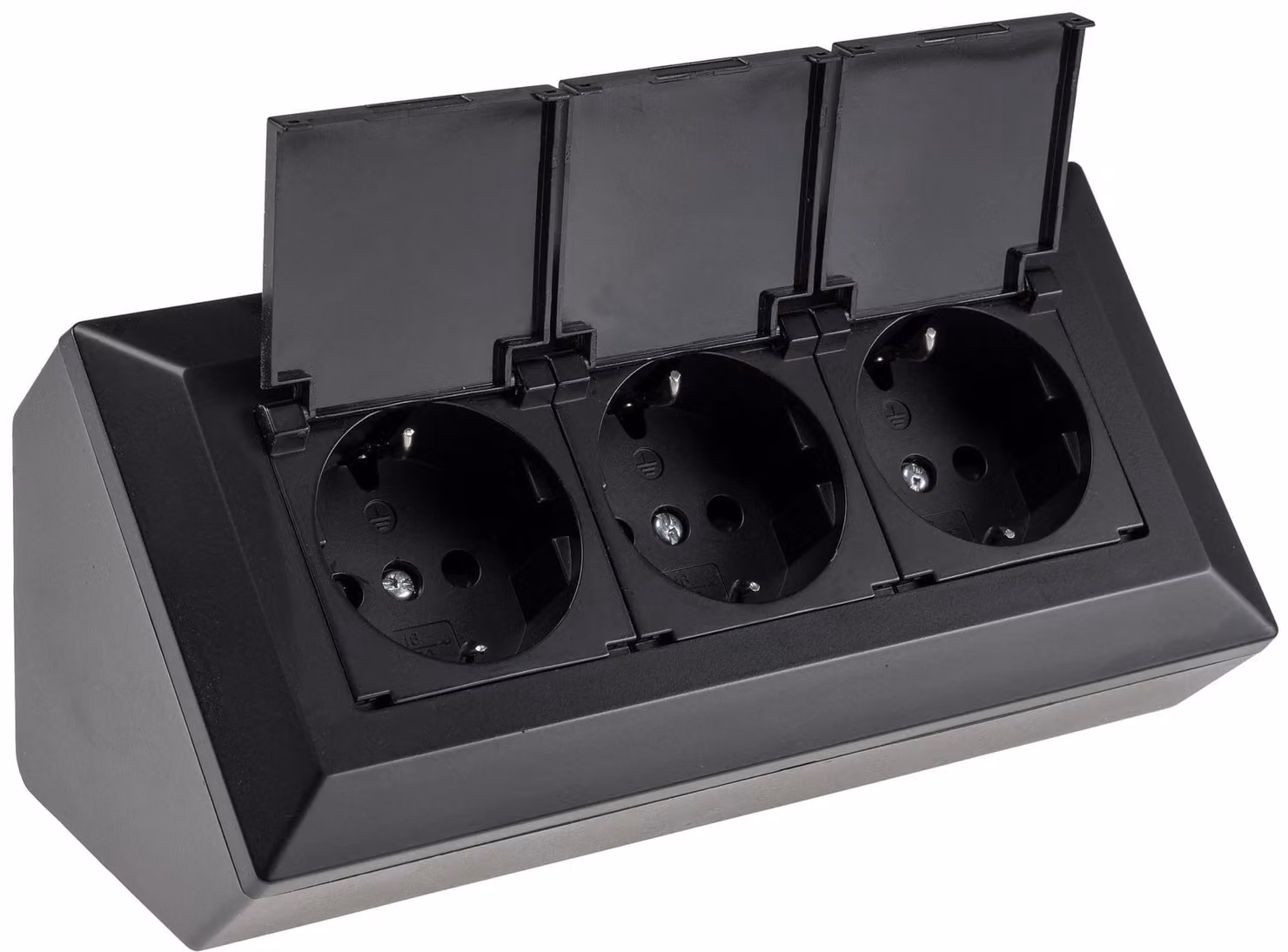 blocco presa a 3 vie, nero 250V~/ 16A, montaggio a superficie con alette