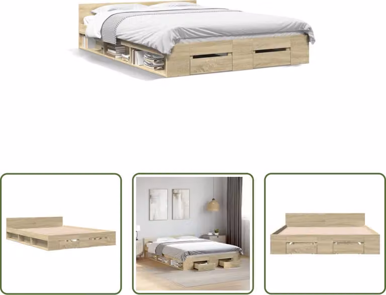 The Living Store Struttura letto con cassetti rovere Sonoma 160x200cm materiale legno