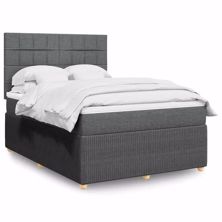 vidaXL Giroletto a Molle con Materasso Ibrido in Tessuto Grigio e Bianco L/P/H: 140 x 200 cm