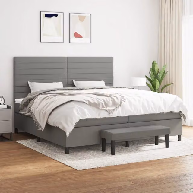 Letto Ibrido vidaXL con Giroletto a Molle e Materasso in Tessuto Grigio e Bianco L/P/H: 200 x 200 x 26 cm – 1