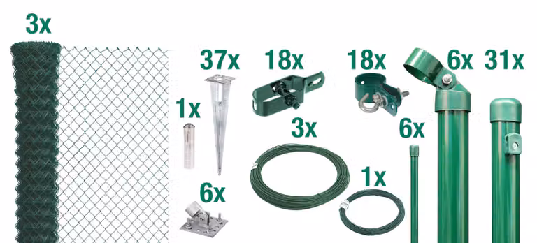 Alberts 632243 Recinzione in rete metallica come set completo, con manicotto a terra carrabile, verde, altezza 150 cm, lunghezza 75 m