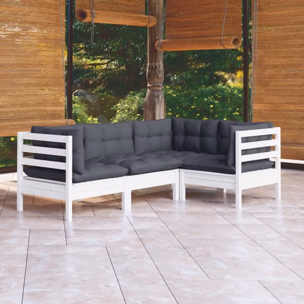 The Living Store Set da giardino 4 pezzi con cuscini in legno di pino bianco