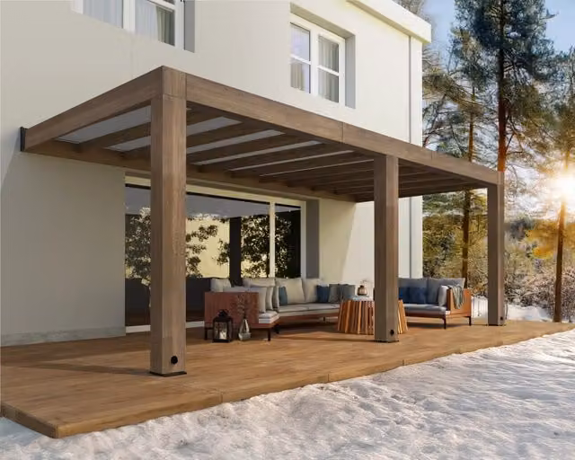 Pergola Helsinki Canoia in legno di cedro con tetto in policarbonato, L: 660 cm, P: 300 cm