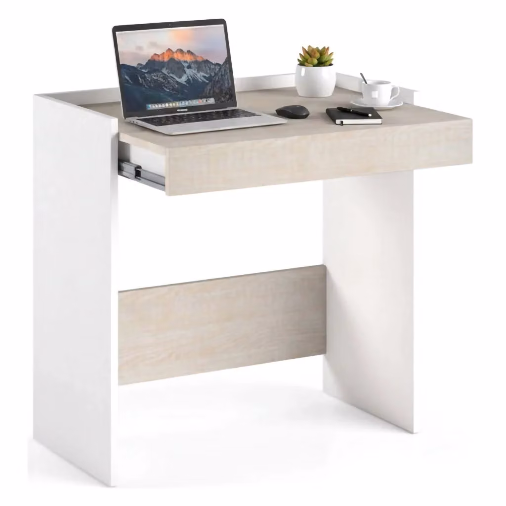 Scrivania Adri DMORA moderna con cassetto per ufficio o studio, Bianco e Rovere, L: 80 cm, P: 40 cm, H: 79 cm – 2