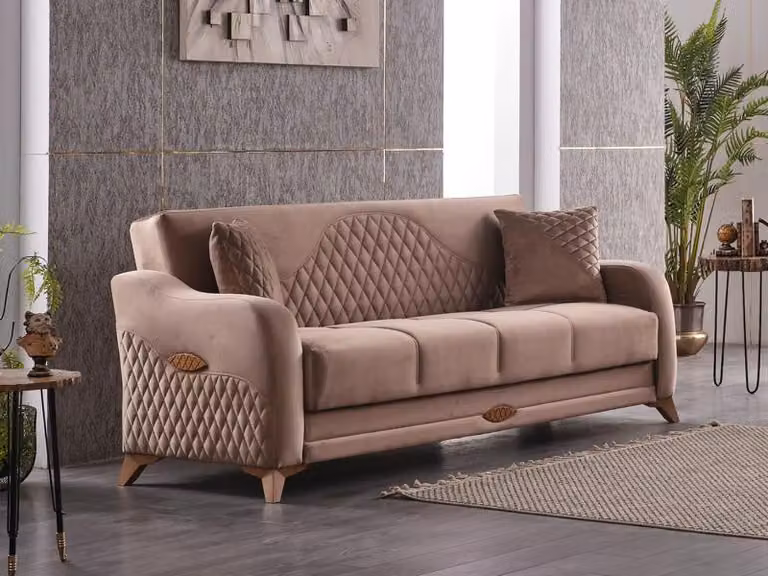 Couch Dreisitzer 3 Sitzer Sofa Stoffsofa Polstersofa Beige Couchen