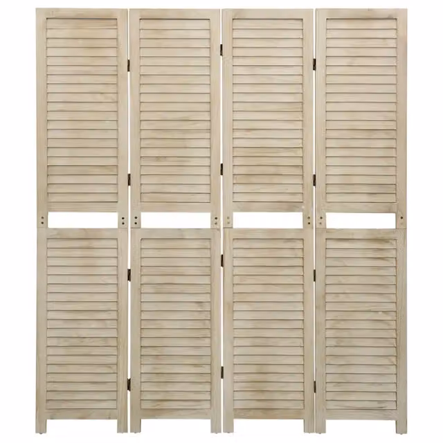 Divisorio a 4 Pannelli vidaXL in Legno Massello Beige L: 140 cm, H: 165 cm