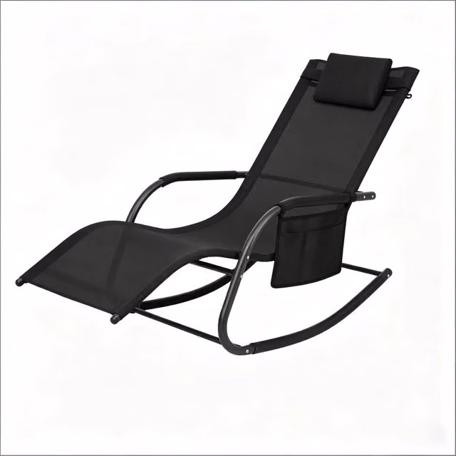 Sedia a dondolo da esterno Chicfurn con design ergonomico in acciaio verniciato a polvere e poliestere resistente ai raggi UV, colore nero – 1
