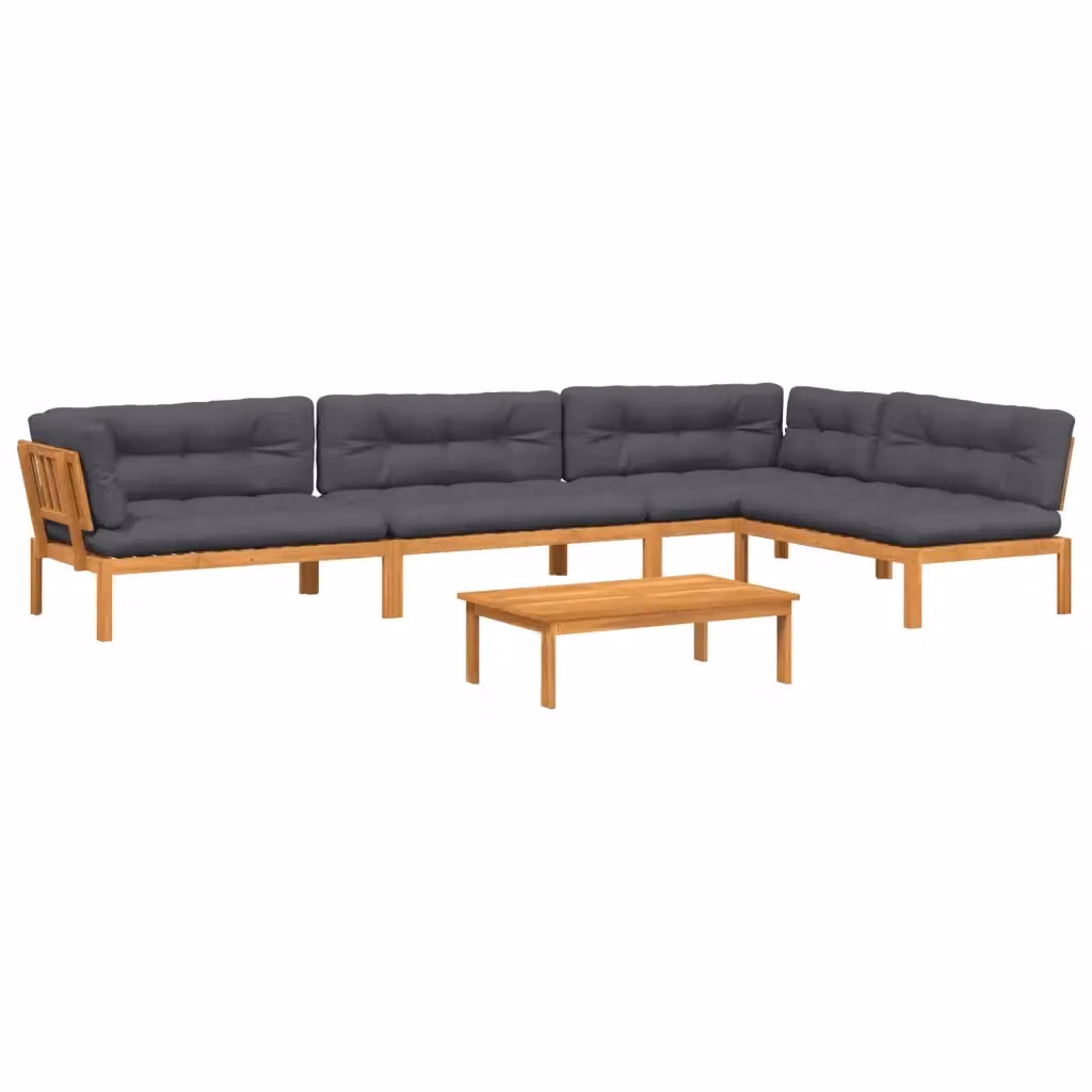 Set Divano da Giardino a L vidaXL in Legno Massello di Acacia con Cuscini Inclusi, Colore Marrone, Antracite e Grigio – 2