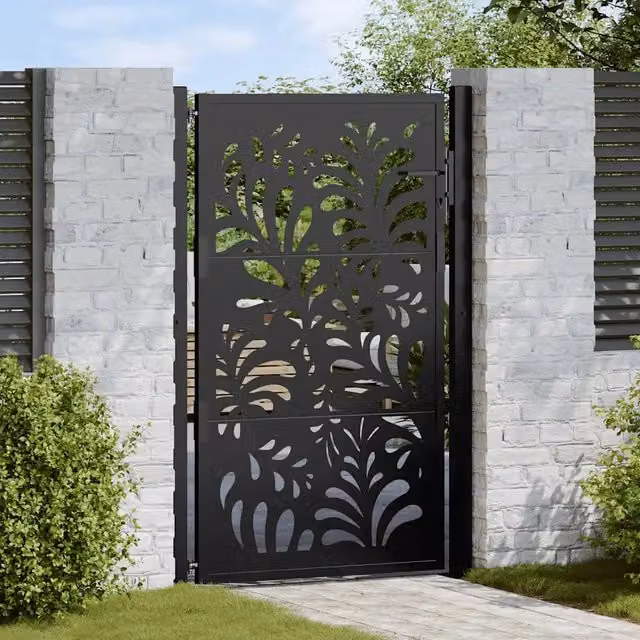 Cancello singolo da giardino vidaXL in acciaio nero con design ondulato L: 110 cm, H: 155 cm – 1