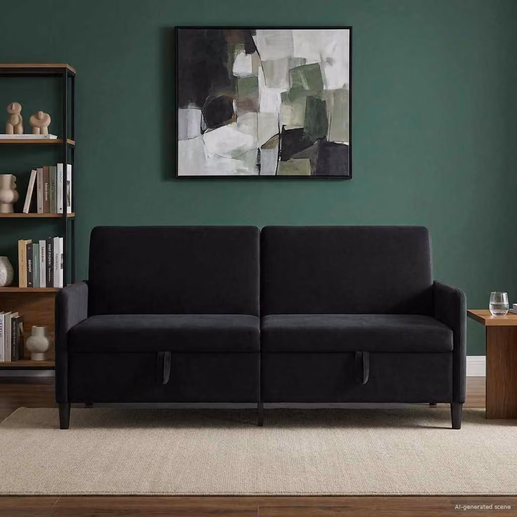 Divano moderno con funzione letto e contenitore vidaXL in tessuto nero L 192 x P 78 x H 87 cm