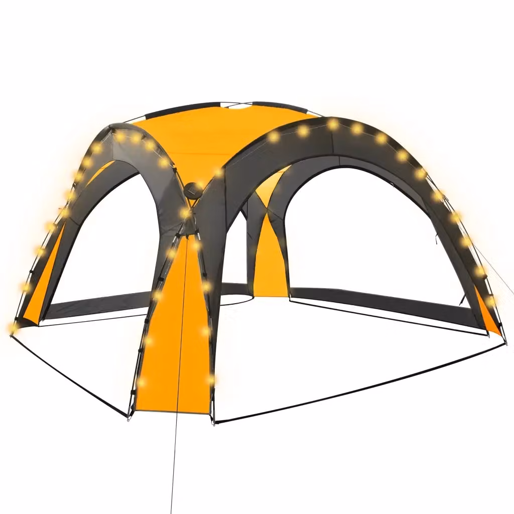 Tenda da campeggio per feste con LED e 4 pareti, colore giallo, L/P/H: 3,6 x 3,6 x 2,3 m – 2