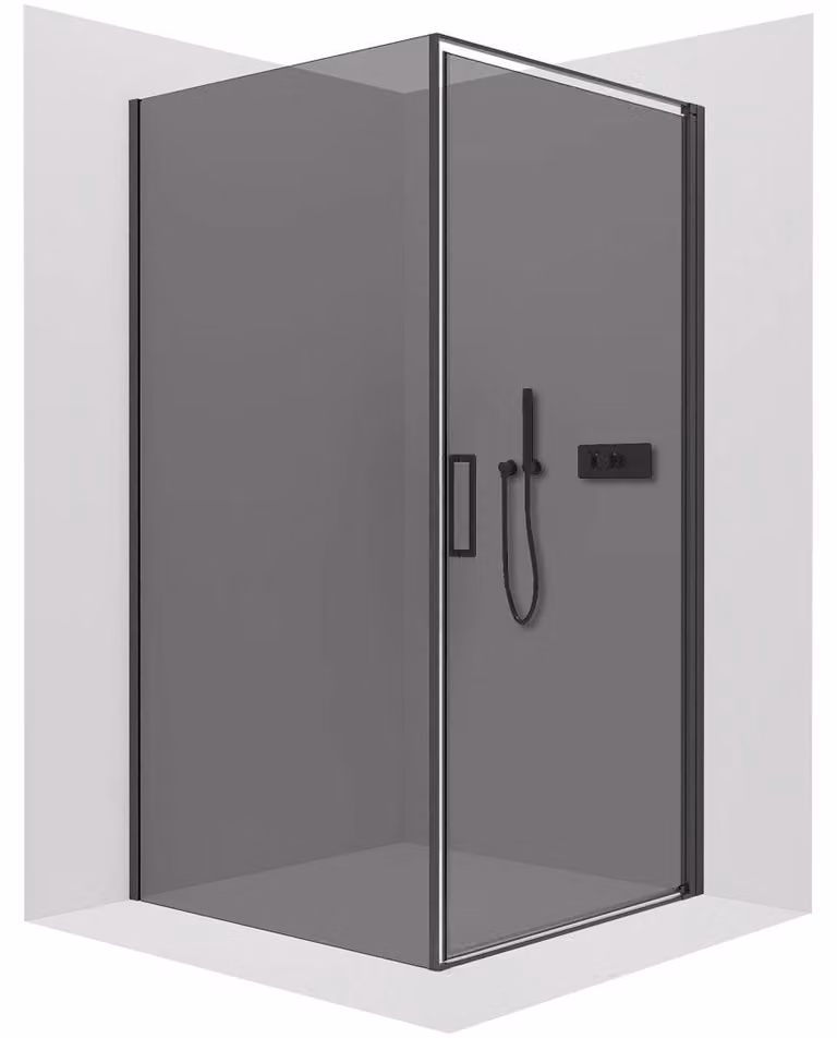 Cabina doccia Porte L/P - 8 mm - nera opaca, vetro grigio antracite - 90x100x195 cm - a battente