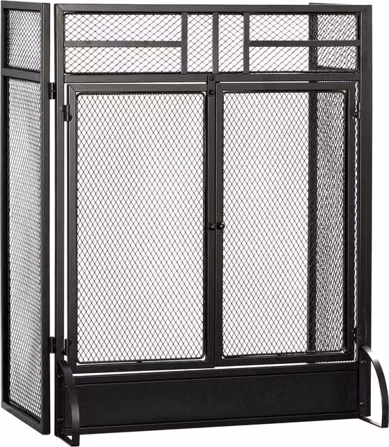 Parascintille Pieghevole HOMCOM a 3 Pannelli con Doppia Porta in Metallo, Nero, L 120 cm x P 11,5 cm x H 79 cm – 1