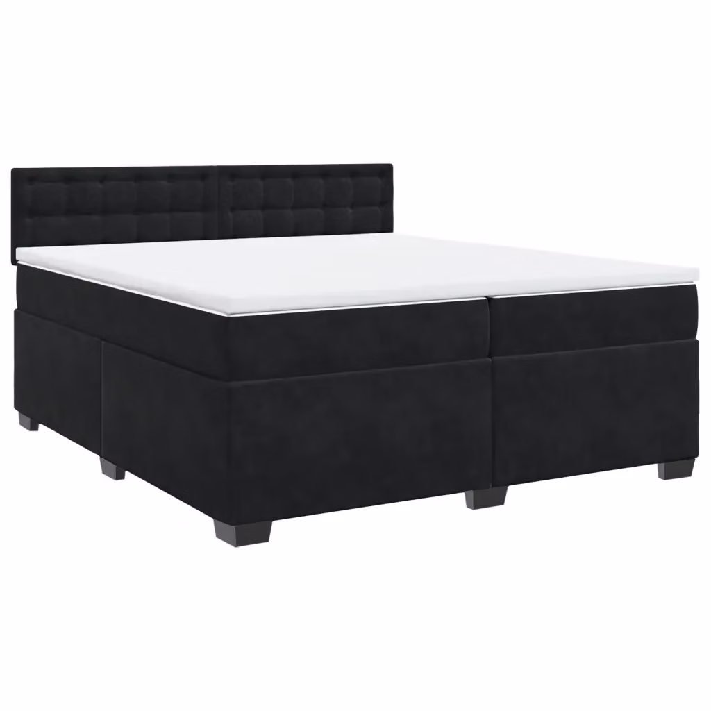Letto Ibrido vidaXL con Giroletto a Molle e Materasso in Velluto Nero e Bianco L/P: 200 x 200 cm – 2