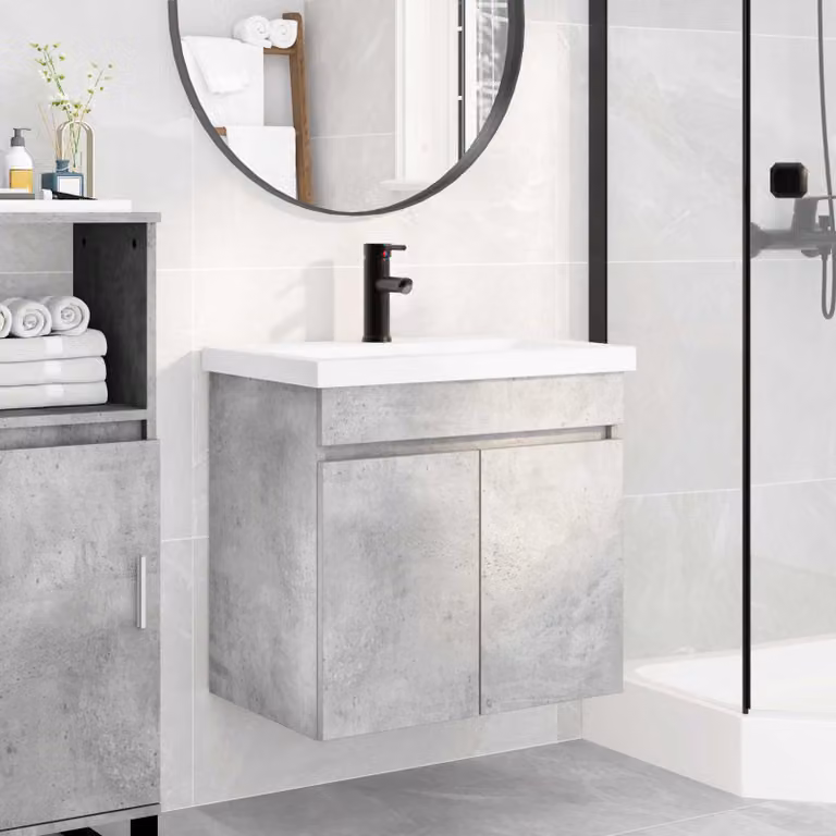 Mobile bagno moderno vidaXL con rubinetto, Grigio Cemento, L: 61 cm, P: 40 cm, H: 74,5 cm