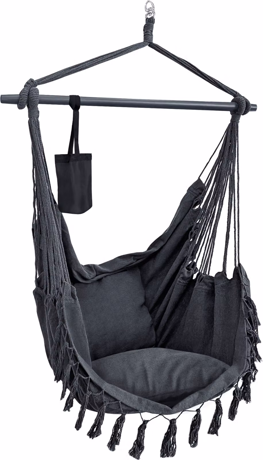 Sedia sospesa Aranga max. 120 kg Sedia sospesa con portabicchieri e 2 cuscini Seduta sospesa per esterni e interni Palo per altalena in legno massiccio Grigio scuro