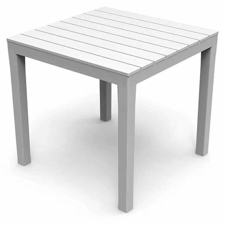 Tavolo da giardino bianco, dimensioni 78x78x72 cm, aspetto legno