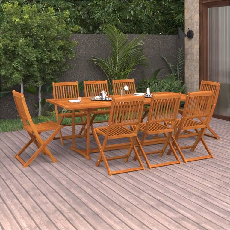 The Living Store 9 pezzi. Set da pranzo da giardino in legno massiccio di acacia