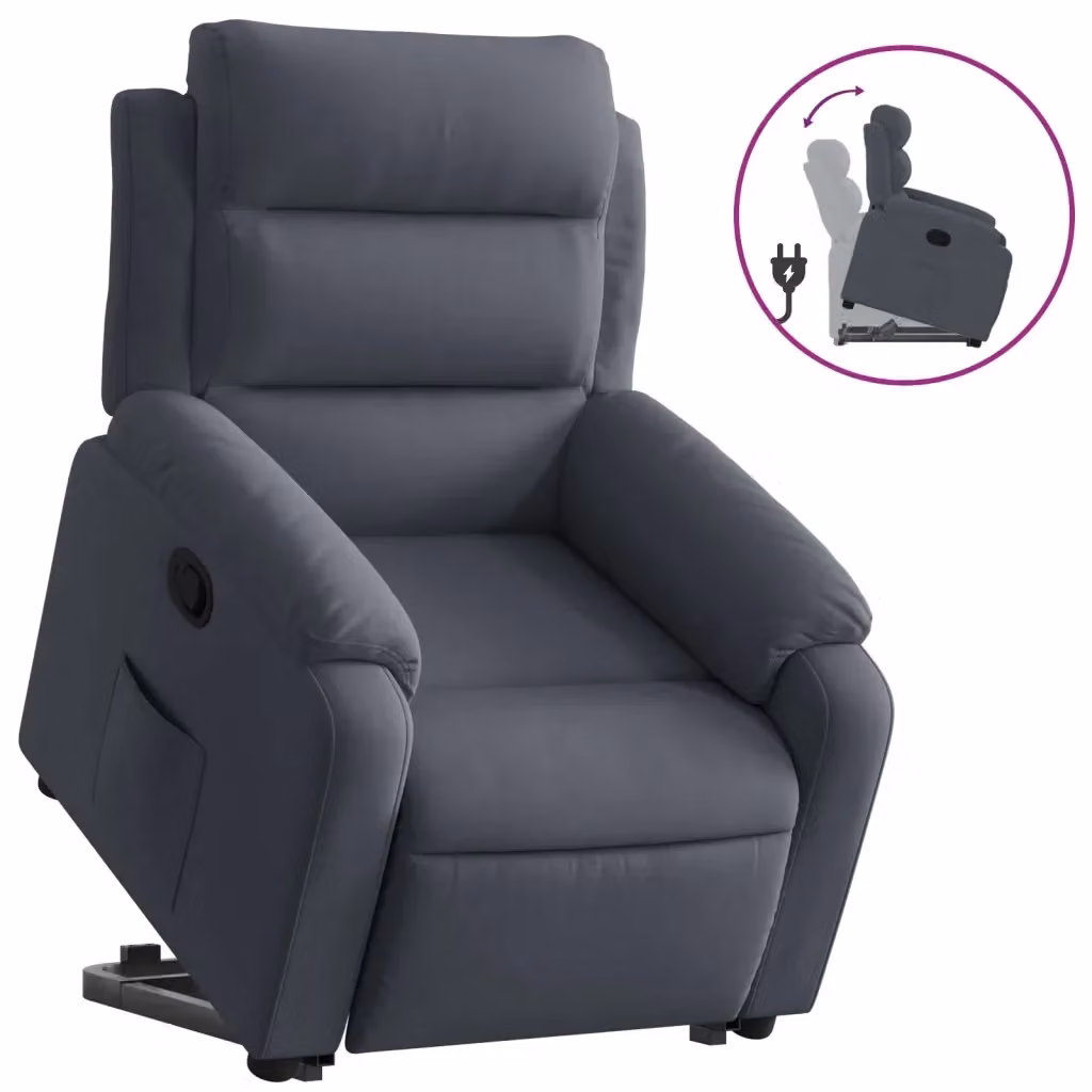 vidaXL Poltrona Alzapersona Reclinabile in Velluto Grigio con Assistenza Elettrica per Senior – 2