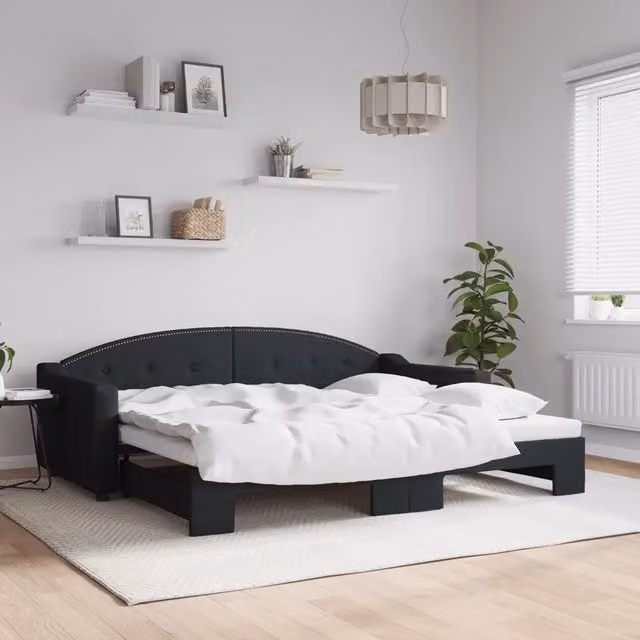 Divano Letto Moderno vidaXL con Letto Estraibile in Tessuto Nero L/P/H: 223 x 90 x 75 cm