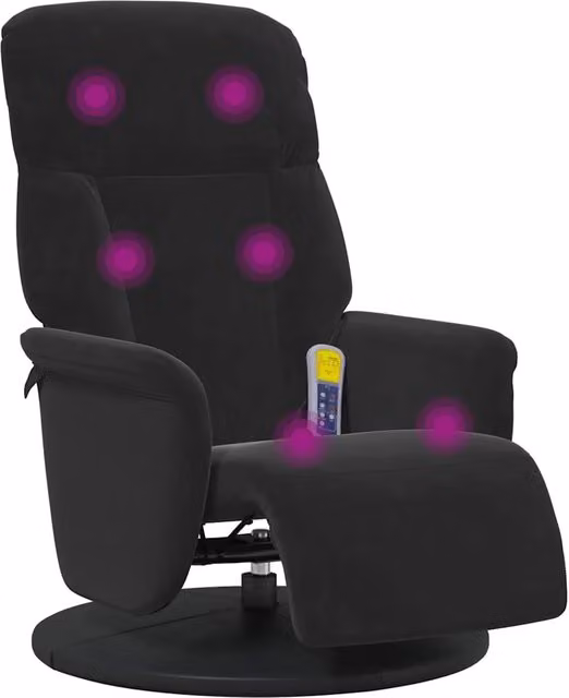 Poltrona Massaggiante | Sedia Relax Reclinabile con Poggiapiedi Nera Velluto