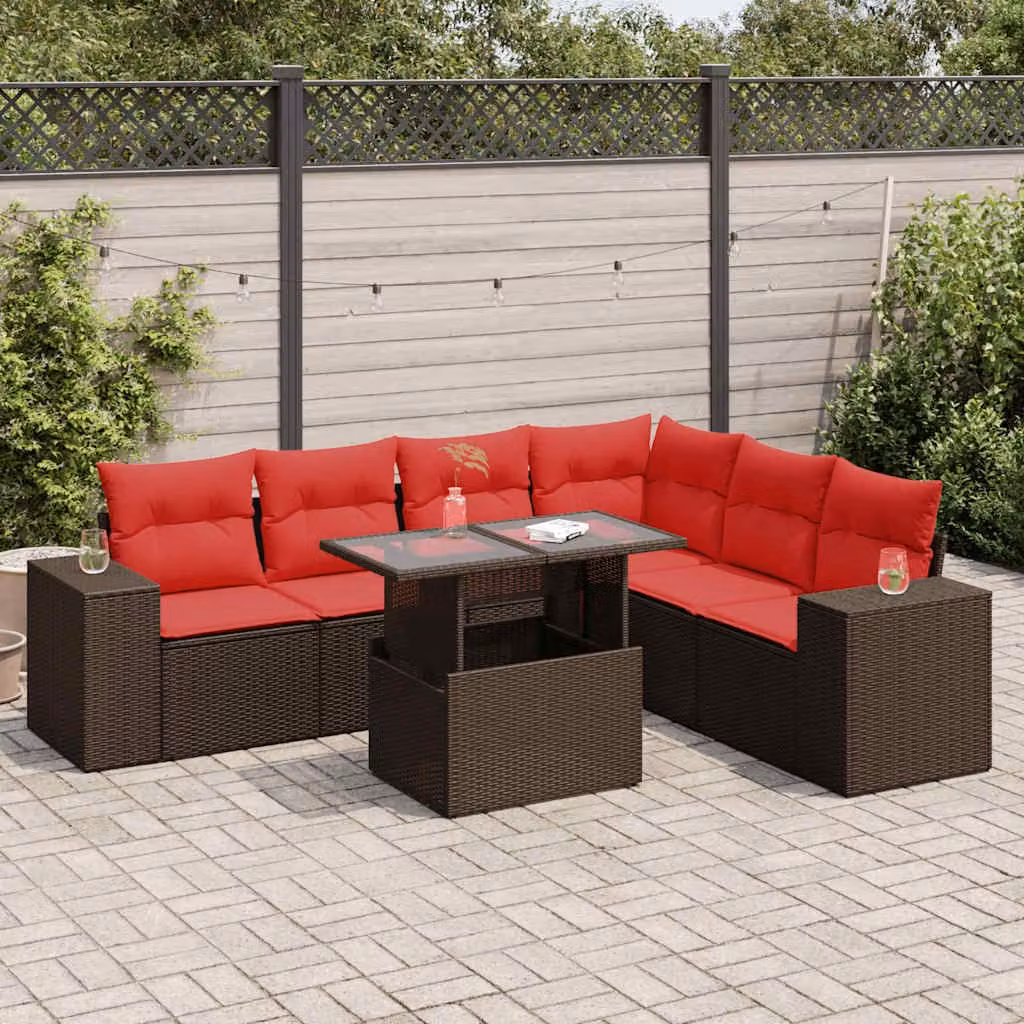 Maison Exclusive - Set Divani Giardino 7 pz con Cuscini Polyrattan Acacia Marrone